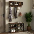 thumbnail image 1 of Coat Racks HOMCOM 2-in-1 Coat Rack Shoe Bench Set, 5-Hook Hall Tree with Bench and Shoe Storage for 10 Pairs of Shoes for Entryway, Hallway, Brown,Metal Coat Racks, 1 of 9