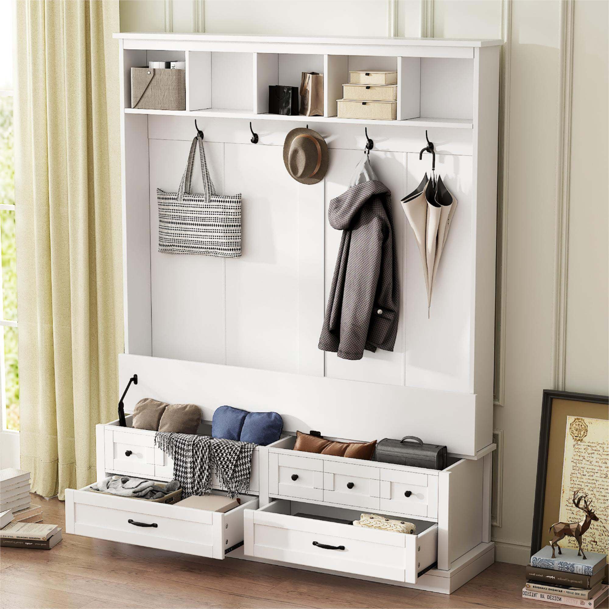 Coat Racks ON-TREND Elegant Wide Hall Tree with 5 Hooks, Versatile ...