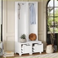 thumbnail image 1 of Coat Racks Set of 2 3-in-1 French Retro White Hall Tree with Bench, Drawers & Hooks | White | MDF, 1 of 19
