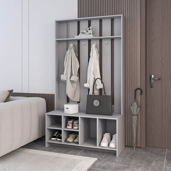 Coat Racks Van Hall Tree in Melamine, Open Storage y Coat Space, Smoke,Wooden Coat Racks