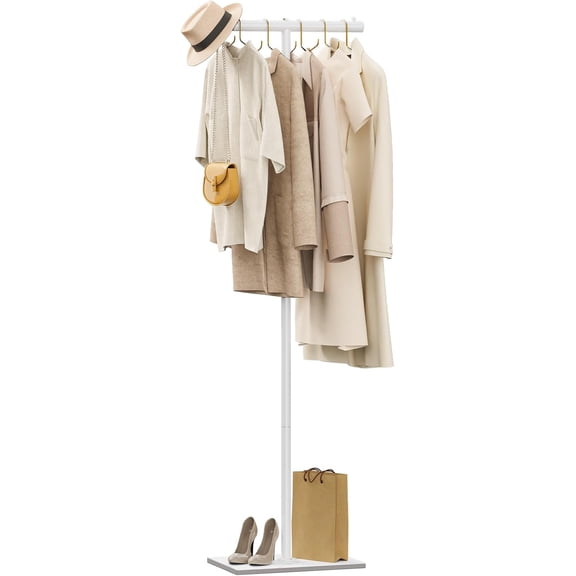 Coat Stand with Rock Slab Base, T-shaped Metal Freestanding Clothes Rack for Clothes, Modern Hanger Stand, for Entryway, Living Room, Bedroom, 68.9 Inches High, White