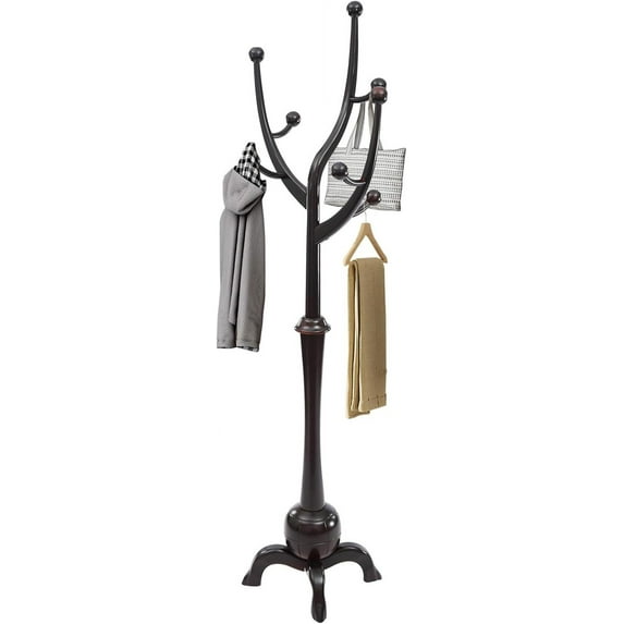 Coat Tree Freestanding Wood Tree Rack, Heavy Duty Creative Design Tree Branch-look Coat Rack Stand with 8 Hooks and Stable Sphere Base for Entryway, Hallway, Bedroom-Load 110lbs (Black and red)