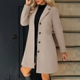 thumbnail image 1 of Coat Women Clearance, Women's Solid Casual Thicken Wool Stand Collar Inner Lining Pocket Breasted Pea Mao Coat, Outerwear Women, Khaki-M, 1 of 8
