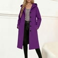 thumbnail image 1 of Coat Women Plus Size, Ladies' Casual Warm Winter Daily Solid Color Pocket Button Long Sleeved Hooded Coat Woolen Coat Top, Outerwear Women, Purple-XL, 1 of 4