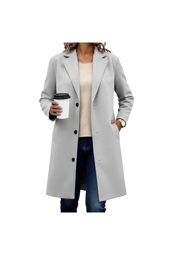 Coat Women Plus Size, Women's Solid Casual Thicken Wool Stand Collar Inner Lining Pocket Breasted Pea Mao Coat, Outerwear Women, Gray-XL
