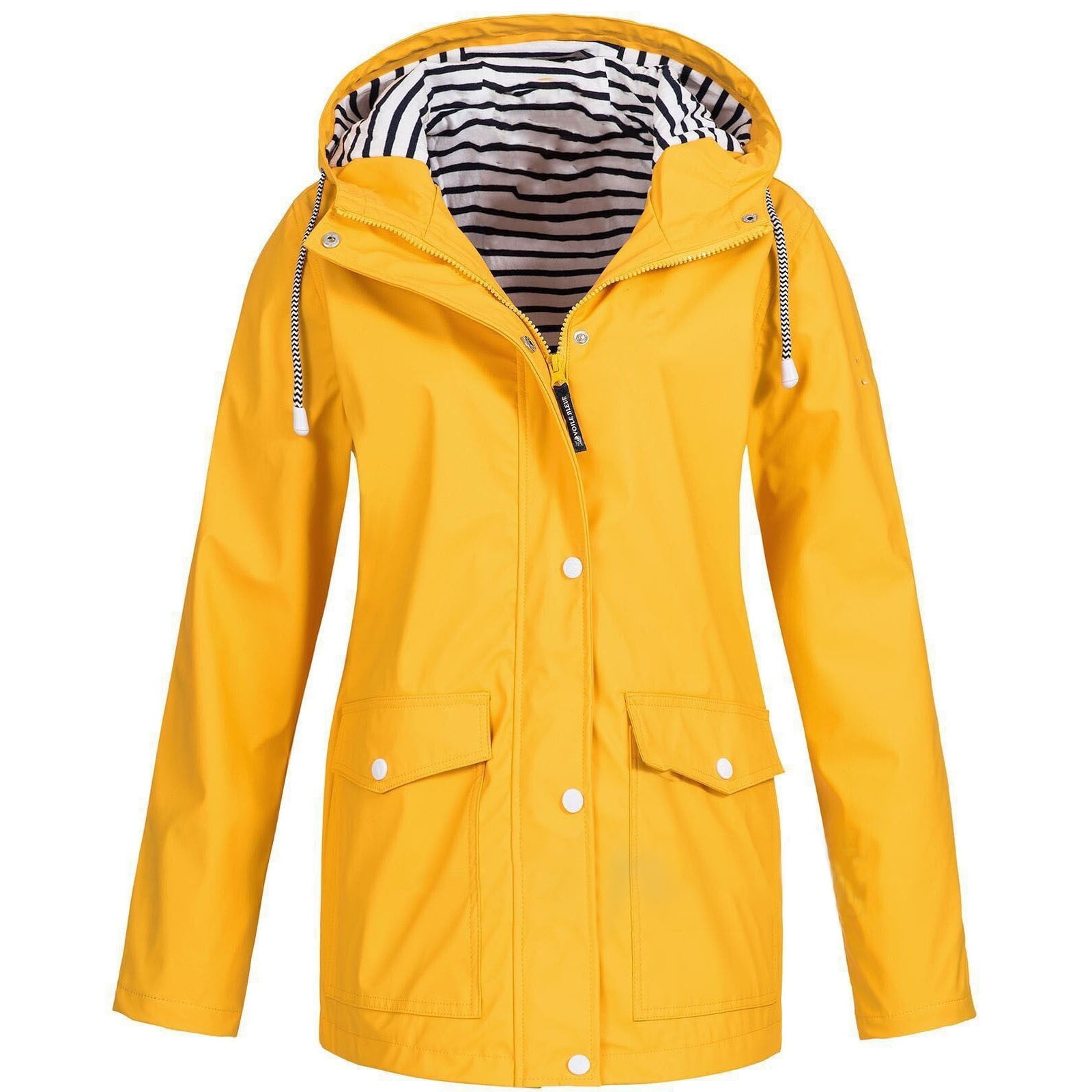 Coat Women Solid Rain Jacket Outdoor Plus Size Hooded Raincoat ...