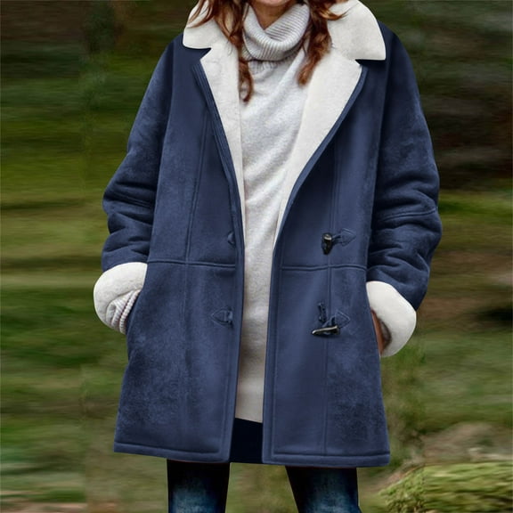 Coat Women, Women Warm Quilted Jackets For Women Long Sleeve Floral Soild Puffer Jacket Coats With Pockets, Blue-XXXL