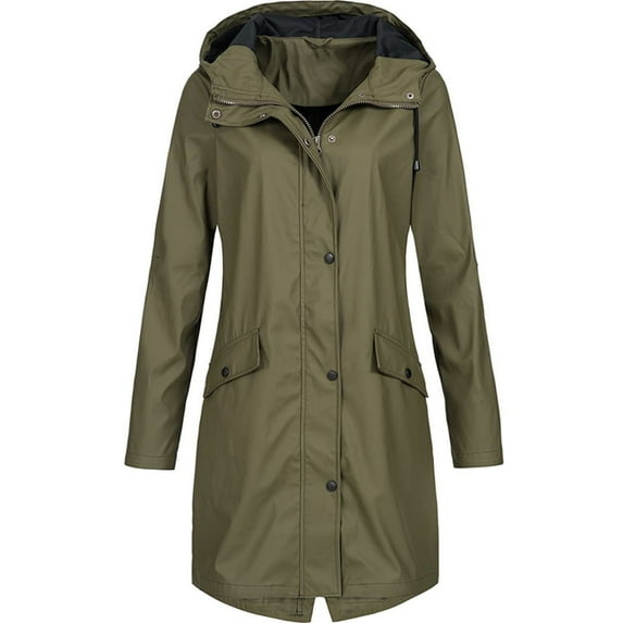 Coat Women's Solid Overcoat Women Zip Hoodie Windproof Rain Outdoor Lightweight Jacket Women Jacket Long Women's Coat