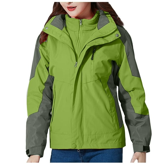 Coat for Womens Fashion 3-in-1 Snow Ski Jacket Women's Skiing Snowboarding Jackets Fleece Hood Mountain Snow Coat Winter Coats for Women Women's Winter Coats GreenXXL