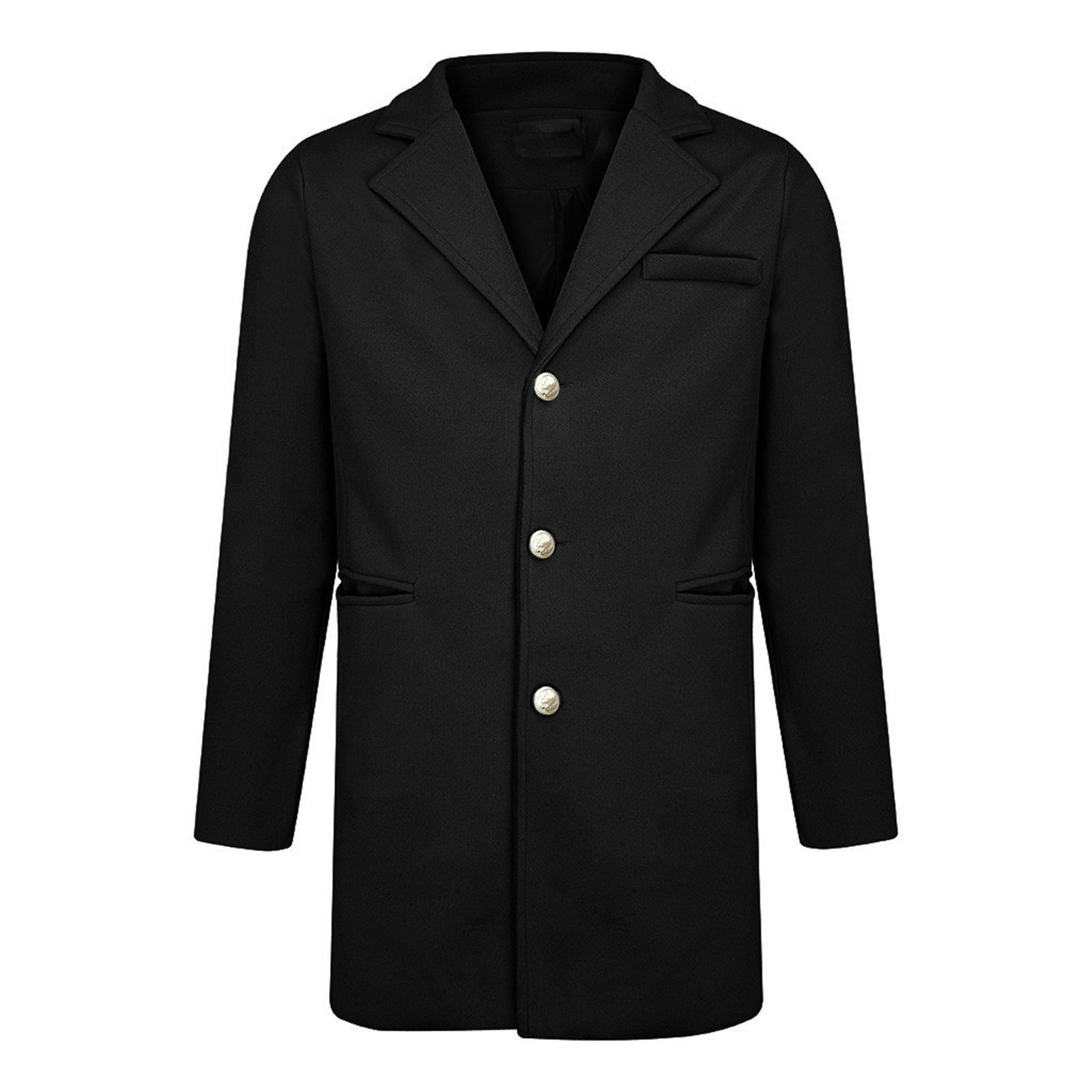 Coat Wool Long Outwear Button Trench Smart Warm Coats Overcoat Men's ...
