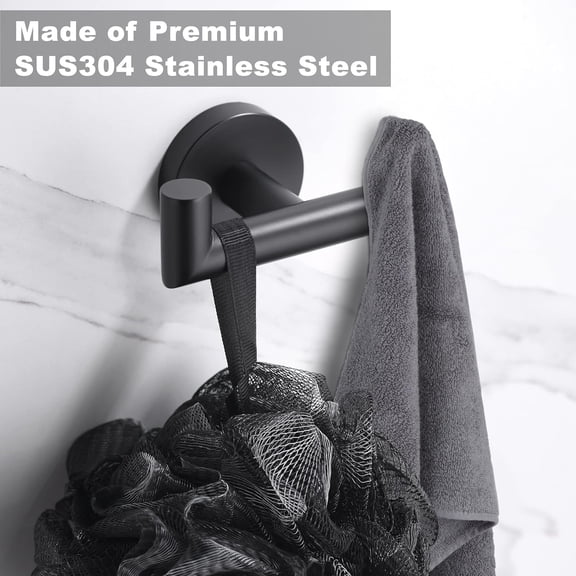 Coat and Towel Hooks Matte Black Double Hook Wall Mount 4 Pack Smart Buy Strong Everyday Storage For Bathroom Laundry