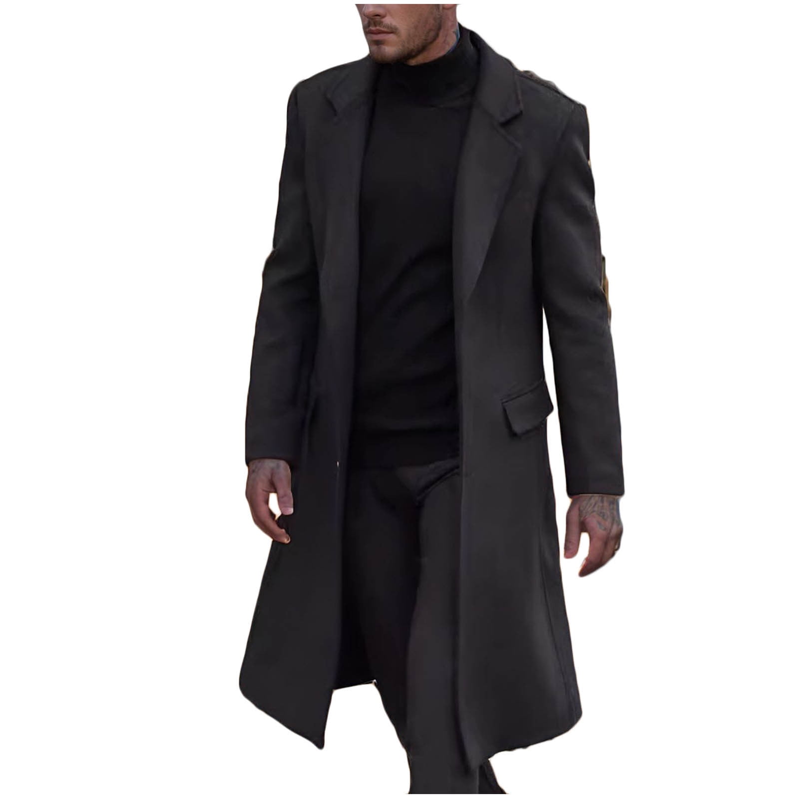 Coat for Men,Long Coat Men,Casual Button Solid Long Sleeve Pockets Turn ...