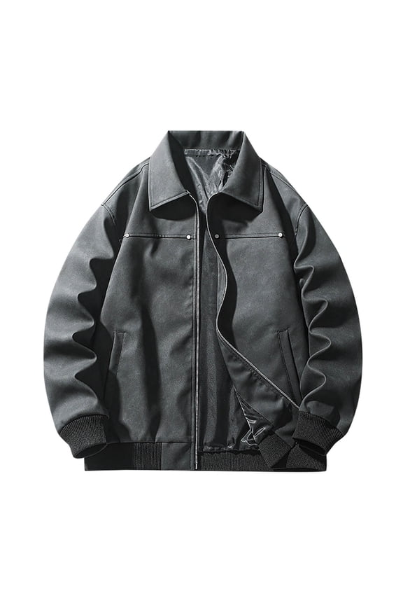 Coat for Mens Fall Winter Long Sleeve Collared Turtleneck Neck Faux Leather Brunch Vintage Jackets Coats Mens 2026 Clothes