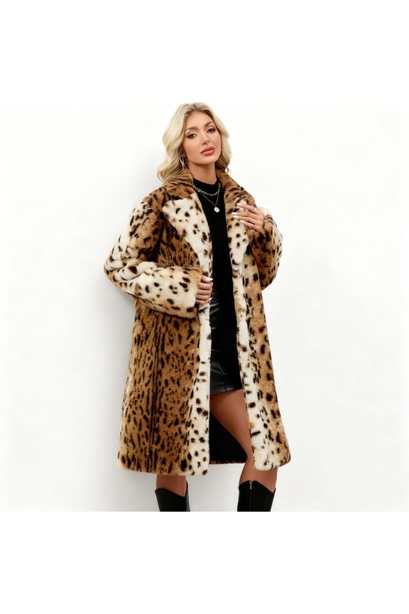 Coat for Women Longline with Elegant Leopard Print Pattern for Warm Winter Fashion Outerwear Statement Piece