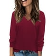 thumbnail image 1 of Coat for WomenWomen's Fashion Casual V-Neck Long Sleeve T-Shirt Solid Color Pullover Top, 1 of 4