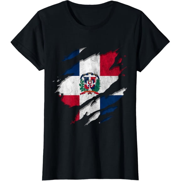 Coat of Arms Republica Dominicana Rip Reveal Dominican Flag T-Shirt