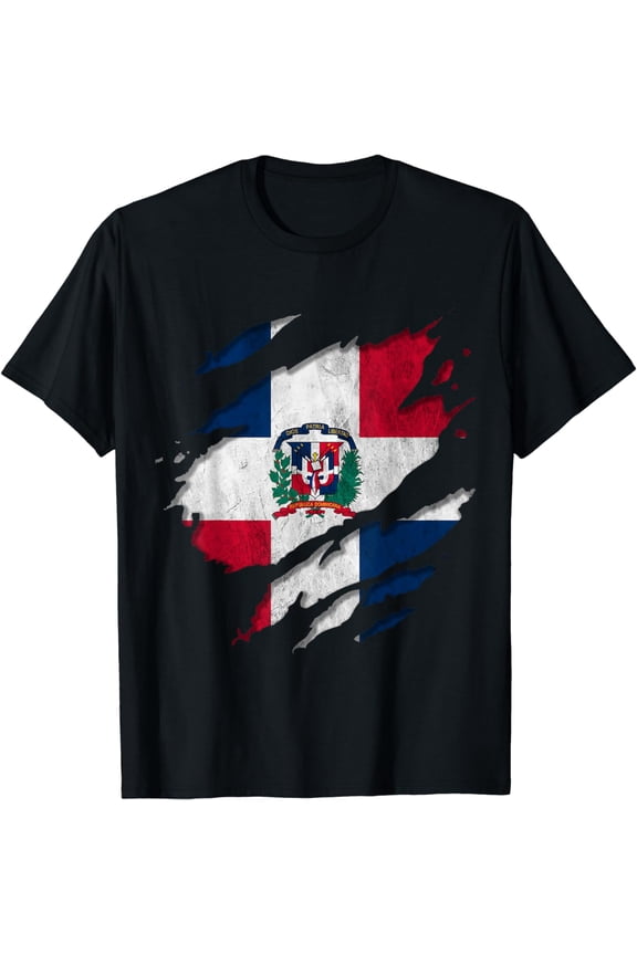Coat of Arms Republica Dominicana Rip Reveal Dominican Flag T-Shirt