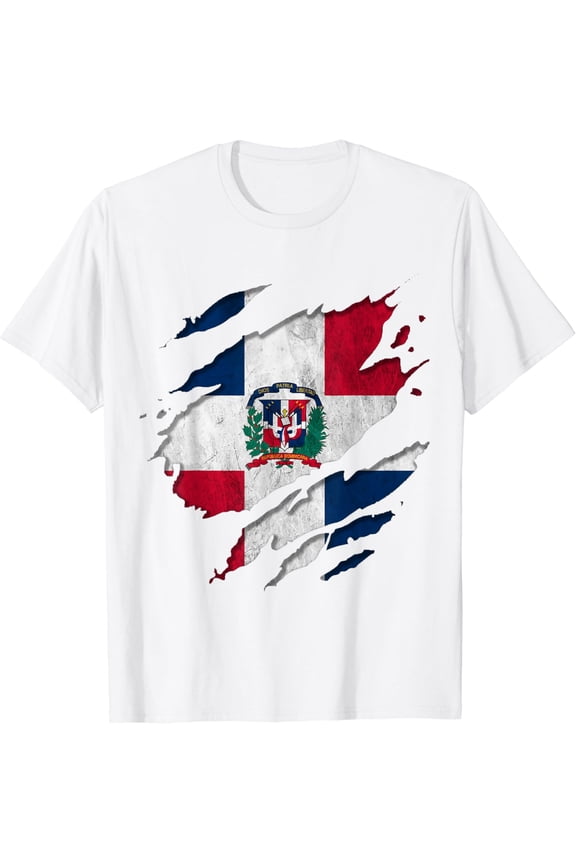 Coat of Arms Republica Dominicana Rip Reveal Dominican Flag T-Shirt