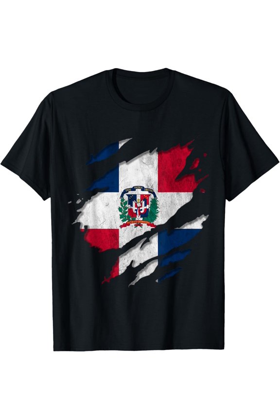 Coat of Arms Republica Dominicana Rip Reveal Dominican Flag T-Shirt