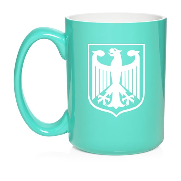 Coat of Arms of Germany German Eagle Ceramic Coffee Mug Tea Cup Gift for Her, Him, Friend, Coworker, Wife, Husband (15oz Teal)