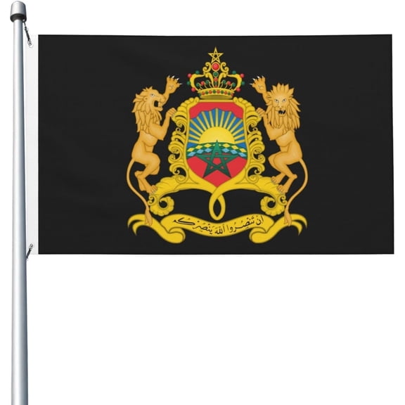 Coat of Arms of Morocco 3D Duplex Print Banner Flags 3x5 Ft Big Flag Outdoors Indoors Flags with Brass Grommets, Black