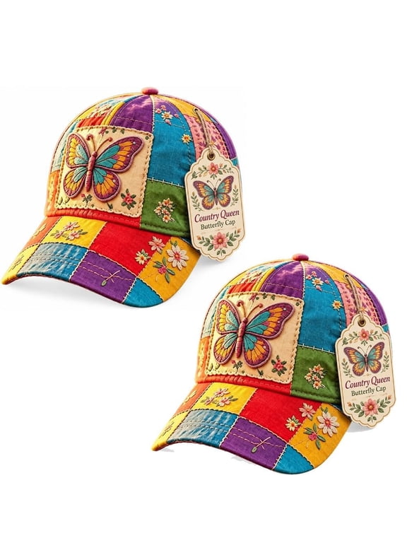 Coat of Many Colors Country Queen Butterfly Cap, Adjustable Patchwork Hat