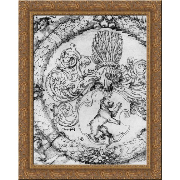 Coat of arms Basler Adelberg III of Bear Rock, Lord Arisdorf 24x20 Gold Ornate Wood Framed Canvas Art by Hans Baldung