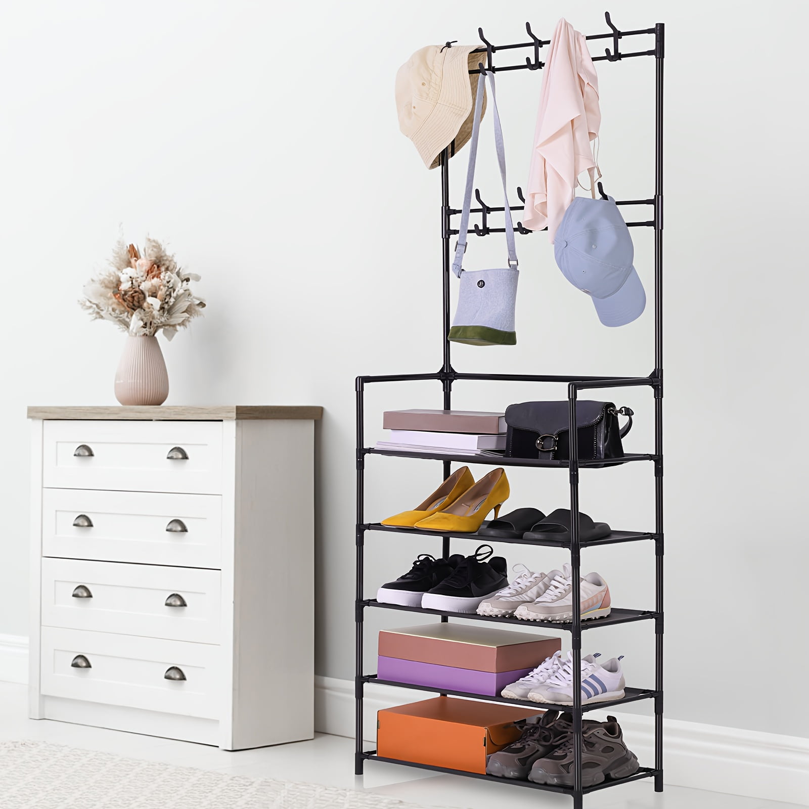 Curated visual reference: Gallery Detail: Coat Rack With 5 Tiers Of Multi Functional Metal Hooks