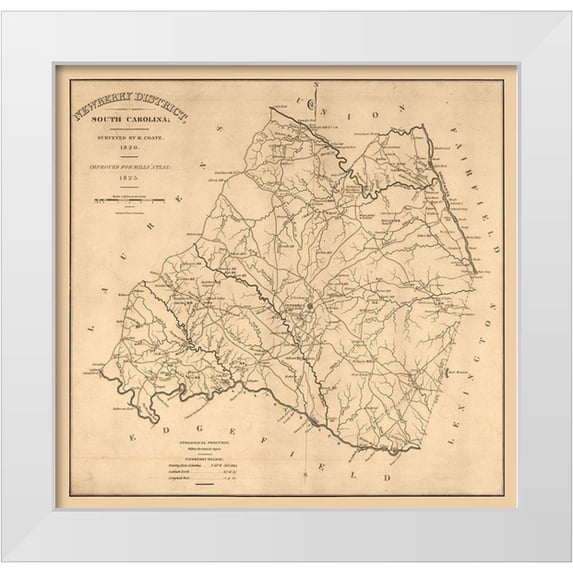 Coate 21x20 White Modern Wood Framed Museum Art Print Titled - Newberry South Carolina - Coate 1825