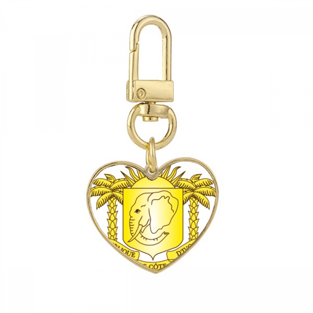 Coate d'Ivoire National Emblem Country Gold Heart Keychain Metal Keyring Holder
