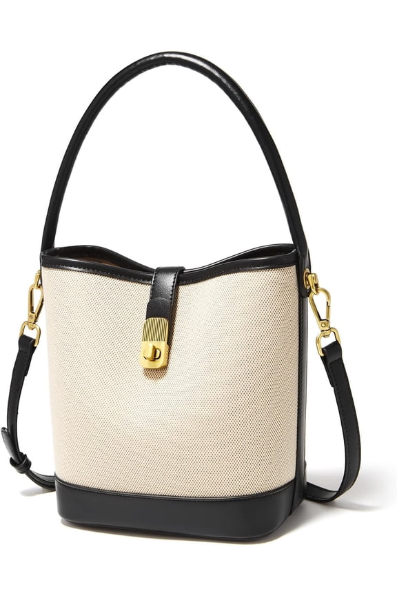 Coated Canvas Bucket Crossbody Bags for Women Top-Handle Handbags Small Satchel Purse Trendy Twist Lock