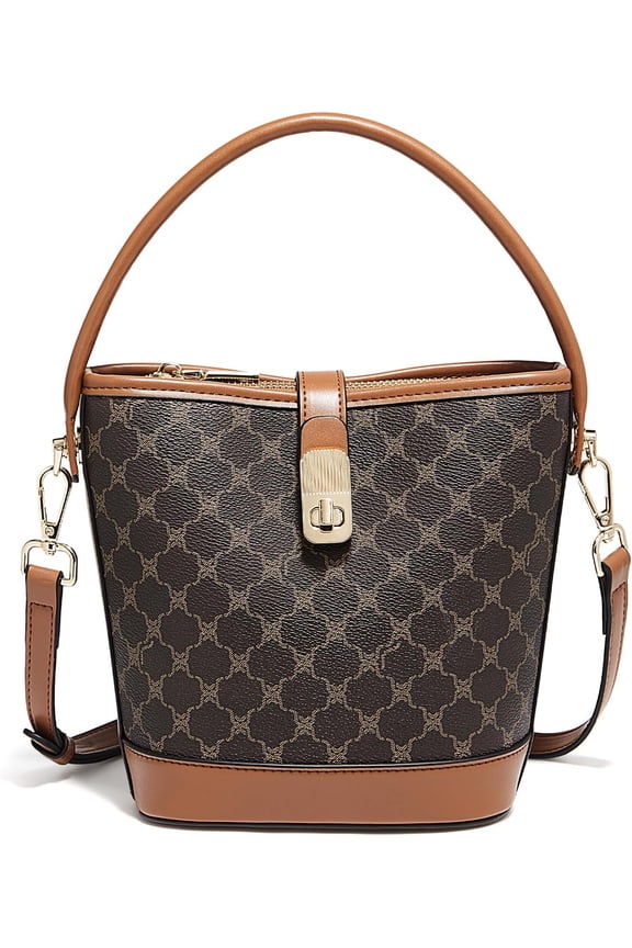 Coated Canvas Bucket Crossbody Bags for Women Top-Handle Handbags Small Satchel Purse Trendy Twist Lock