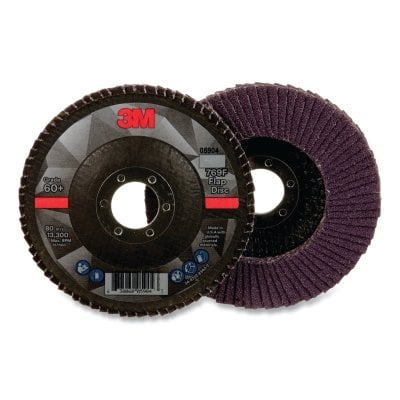 Coated Flap Disc 769F, 4-1/2 in dia, 60+ Grit, 7/8 in Arbor, 13300 RPM