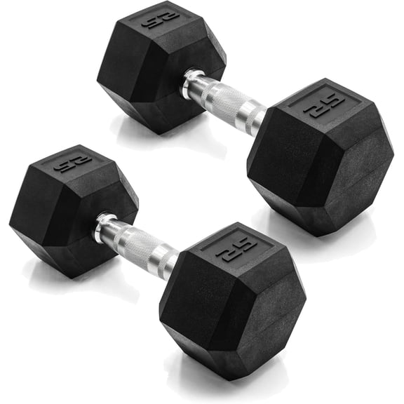 Coated Hex Dumbbell Pair 25 lb Chrome Handle