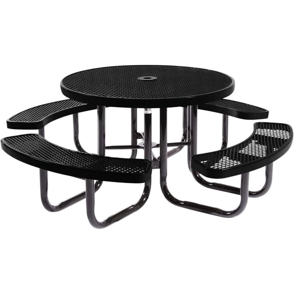 Coated Outdoor Furniture Black Portable Picnic Table, Expanded Metal, Made in USA (46" Round Top)