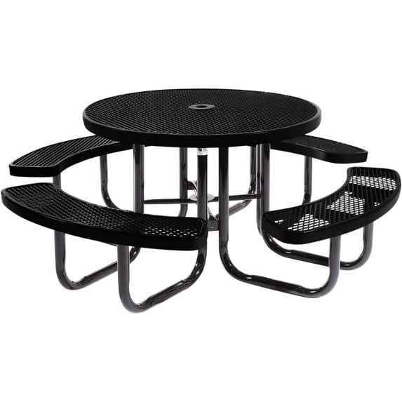 Coated Outdoor Furniture Black Commercial Grade Picnic Table, Expanded Metal (46" Round Top)