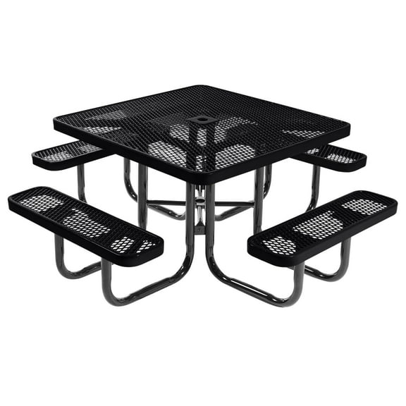 Coated Outdoor Furniture Black Portable Picnic Table, Expanded Metal, Made in USA (46" Square Top)