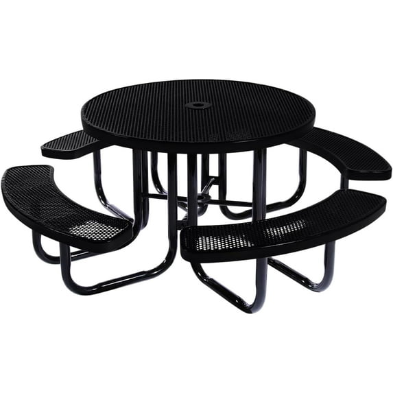 Coated Outdoor Furniture Black Portable Picnic Table, Punched Steel, Made in USA (46" Round Top)