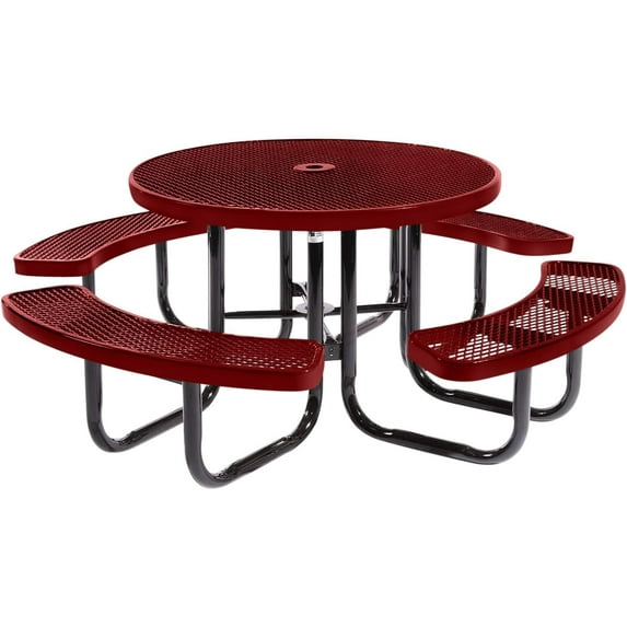 Coated Outdoor Furniture Burgundy Portable Picnic Table, Expanded Metal, Made in USA (46" Round Top)