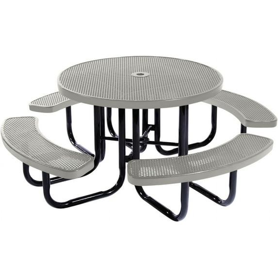 Coated Outdoor Furniture Grey Portable Picnic Table, Punched Steel, Made in USA (46" Round Top)