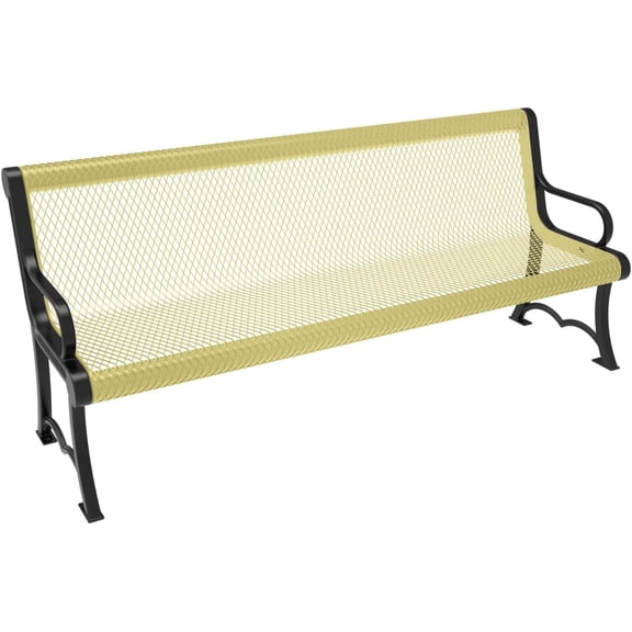 Coated Outdoor Furniture Heavy-Duty Outdoor Bench Thermoplastic Coated, Expanded Metal, Commercial-Grade Garden Bench, Made in America (Portable with Back, 6 Ft, Textured Sand)
