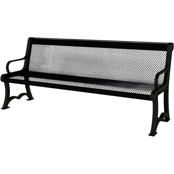 Coated Outdoor Furniture Heavy-Duty Outdoor Bench Thermoplastic Coated, Expanded Metal, Commercial-Grade Garden Bench, Made in America (Portable with Back, 4 Ft, Black)
