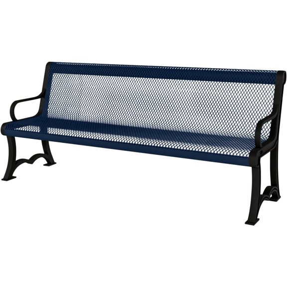 Coated Outdoor Furniture Heavy-Duty Outdoor Bench Thermoplastic Coated, Expanded Metal, Commercial-Grade Garden Bench, Made in America (Portable with Back, 4 Ft, Textured Dark Blue)