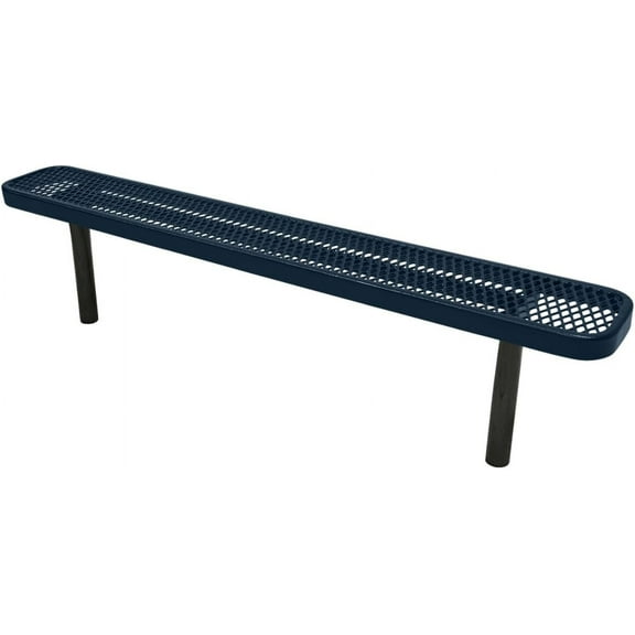 Coated Outdoor Furniture Heavy-Duty Outdoor Bench Thermoplastic Coated, Expanded Metal, Commercial-Grade Seating, Made in America (Inground Without Back, 6 Ft, Dark Blue)