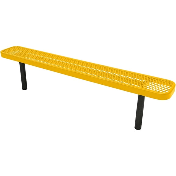 Coated Outdoor Furniture Heavy-Duty Outdoor Bench Thermoplastic Coated, Expanded Metal, Commercial-Grade Seating, Made in America (Inground Without Back, 6 Ft, Yellow)