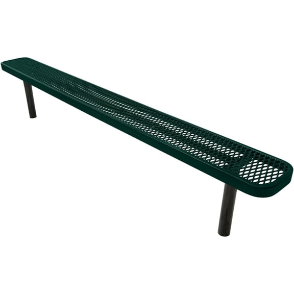 Coated Outdoor Furniture Heavy-Duty Outdoor Bench Thermoplastic Coated, Expanded Metal, Commercial-Grade Seating, Made in America (Inground Without Back, 8 Ft, Dark Green)