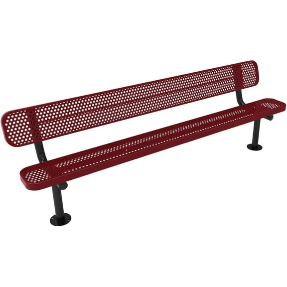 Coated Outdoor Furniture Heavy-Duty Outdoor Bench Thermoplastic Coated, Expanded Metal, Commercial-Grade Seating, Made in America (Surface with Back, 8 Ft, Burgundy)
