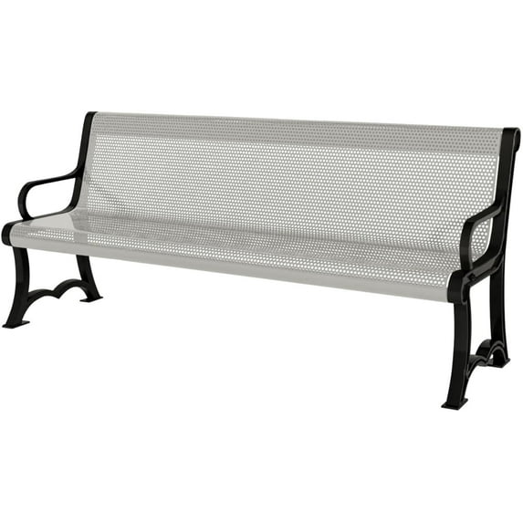 Coated Outdoor Furniture Heavy-Duty Outdoor Bench Thermoplastic Coated, Punched Steel, Commercial-Grade Garden Bench, Made in America (Portable with Back, 4 Ft, Gray)