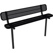 Coated Outdoor Furniture Heavy-Duty Outdoor Bench Thermoplastic Coated, Punched Steel, Commercial-Grade Seating, Made in America (Inground with Back, 6 Ft, Black)