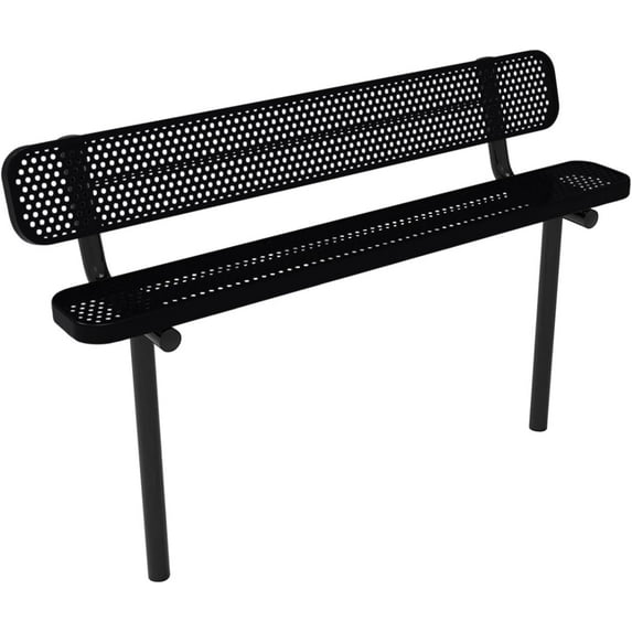 Coated Outdoor Furniture Heavy-Duty Outdoor Bench Thermoplastic Coated, Punched Steel, Commercial-Grade Seating, Made in America (Inground with Back, 6 Ft, Black)